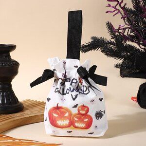 2PCS Halloween Pumpkin Drawstring Candy Bags Reusable Canvas Trick or Treat Blk